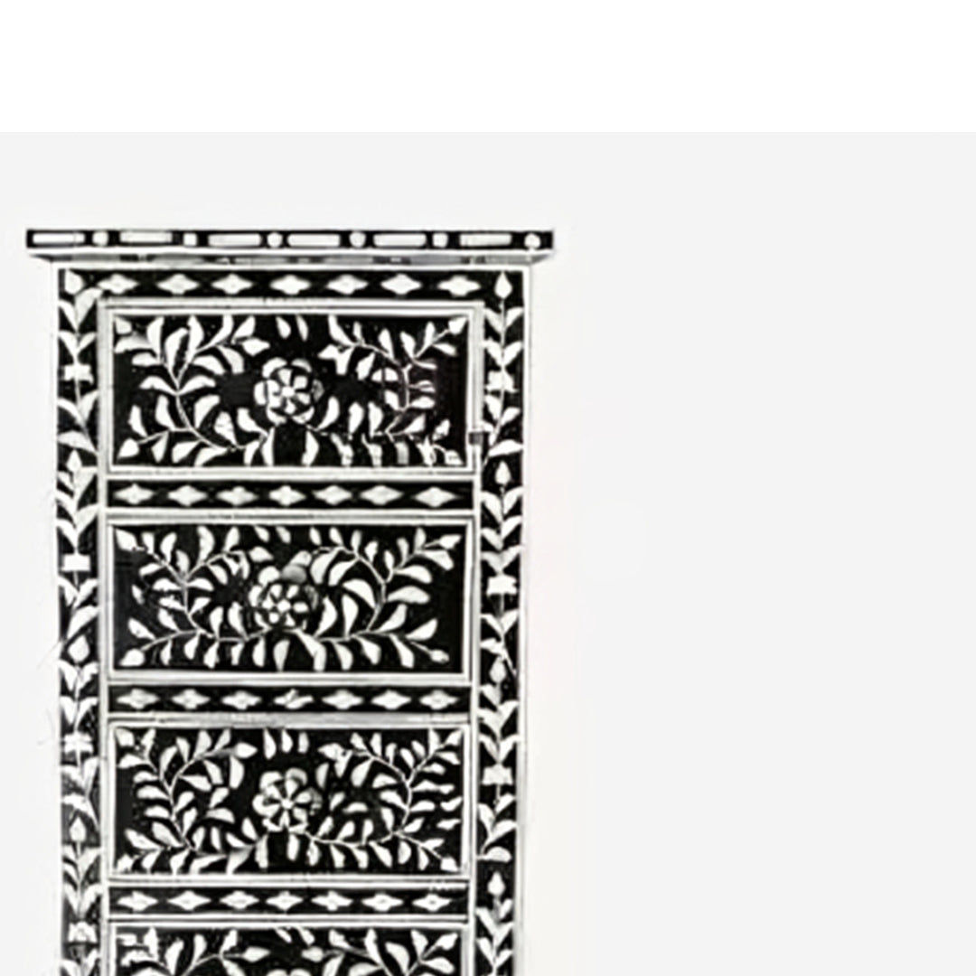 Mother Of pearl Tall Boy Chest Of 6 Drawer in Floral Pattern