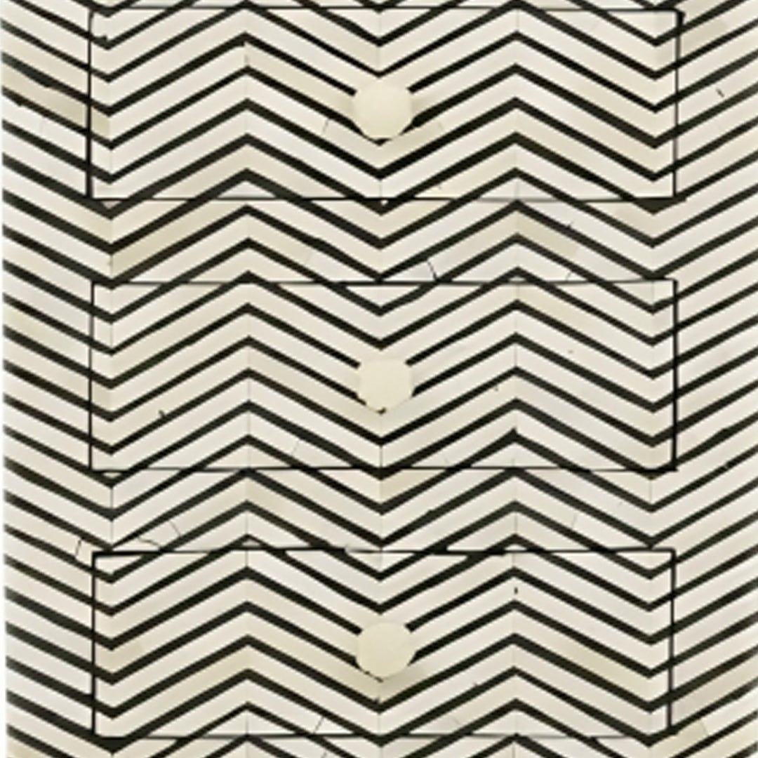 Bone Inlay Tall Boy Chest Of 5 Drawer in Zig-Zag Pattern