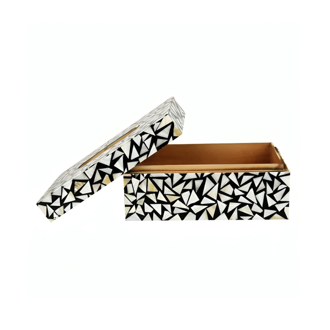 Mother Of Pearl Tissue Box In White Triangle Pattern