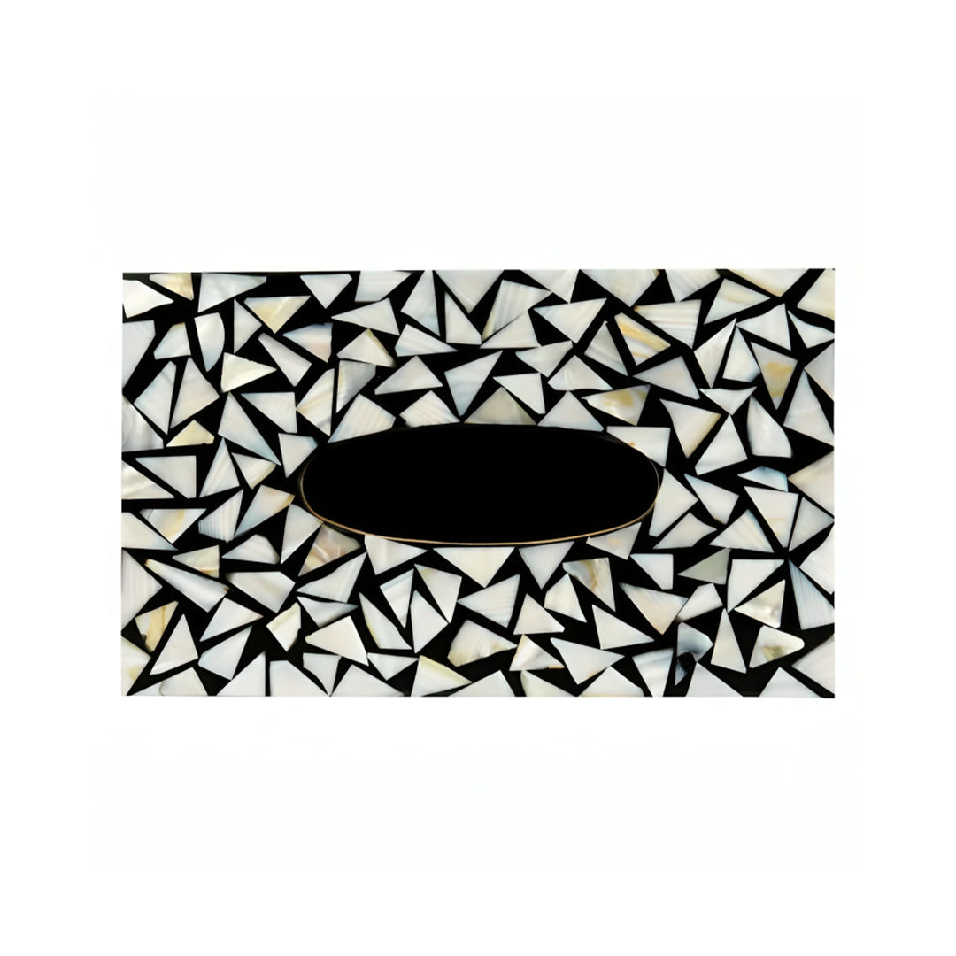 Mother Of Pearl Tissue Box In White Triangle Pattern