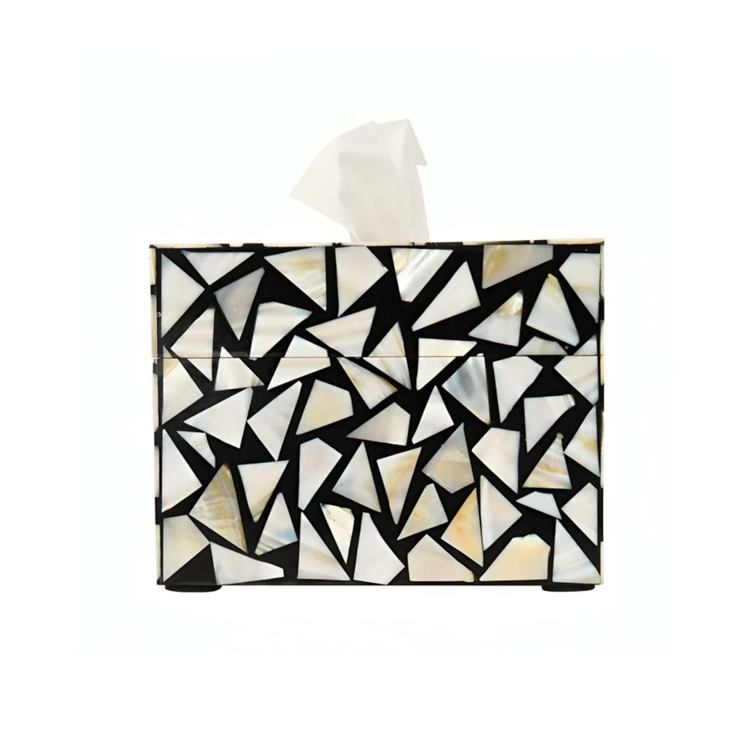 Mother Of Pearl Tissue Box In White Triangle Pattern