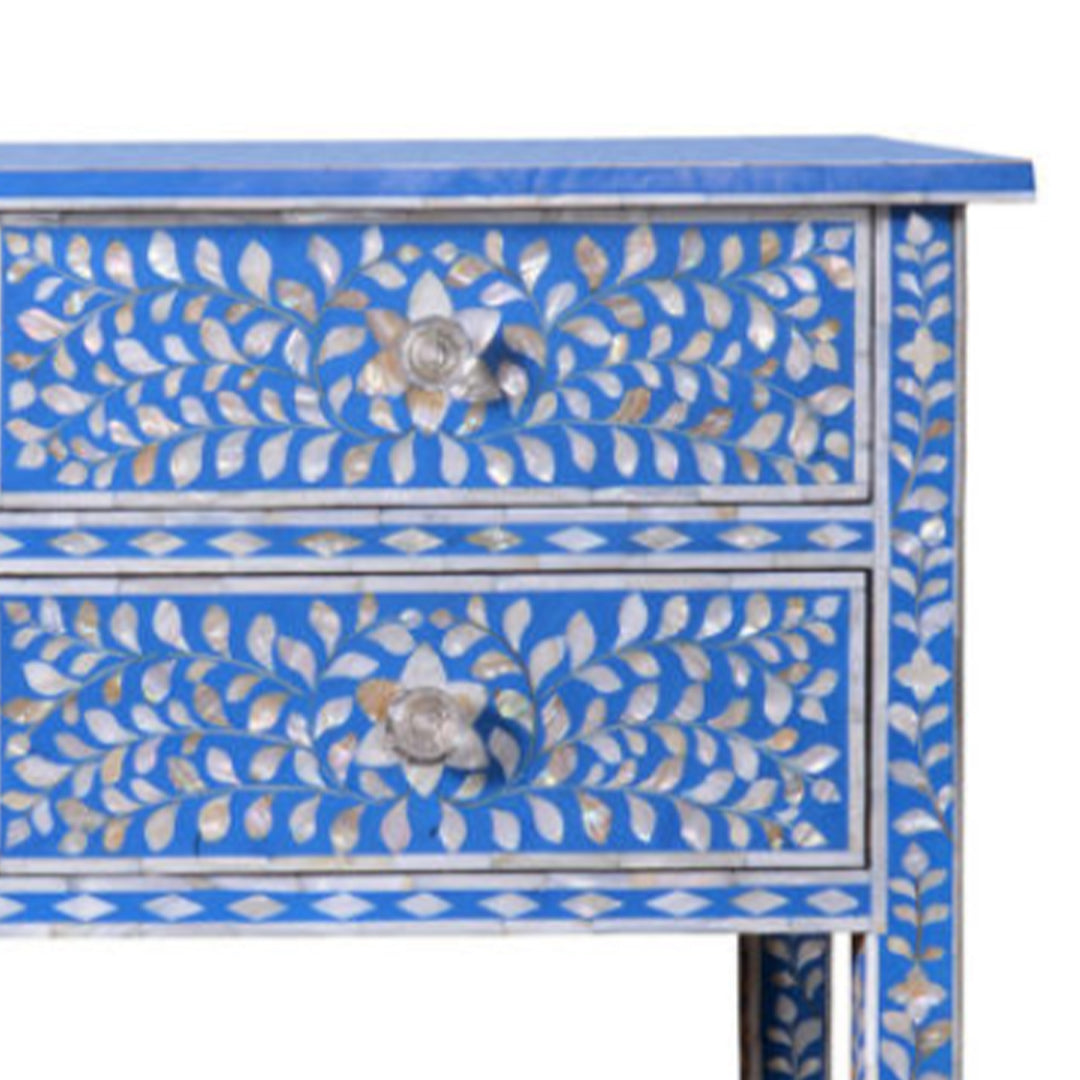 Mother of pearl inlay floral design sideboard chest of drawers