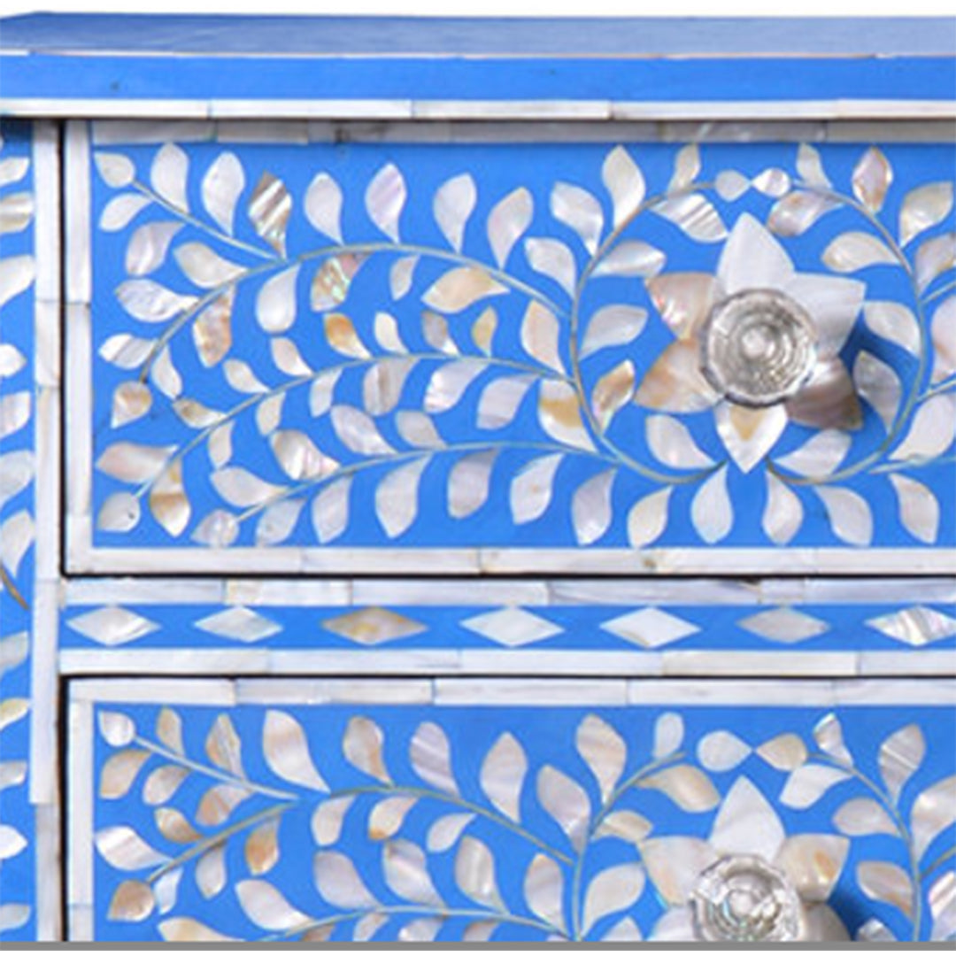 Mother of pearl inlay floral design sideboard chest of drawers