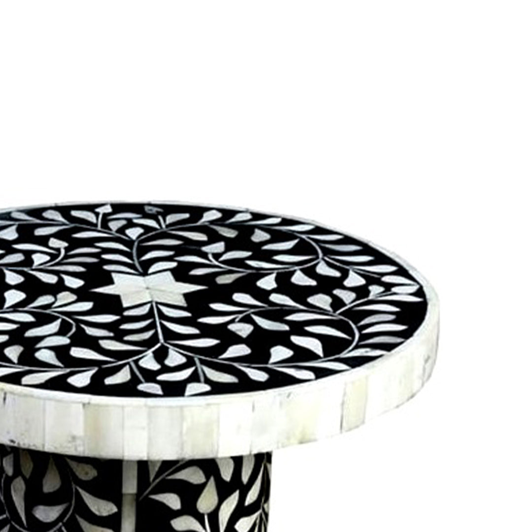 Mother Of Pearl Cake Stand in Black Round Floral Pattern