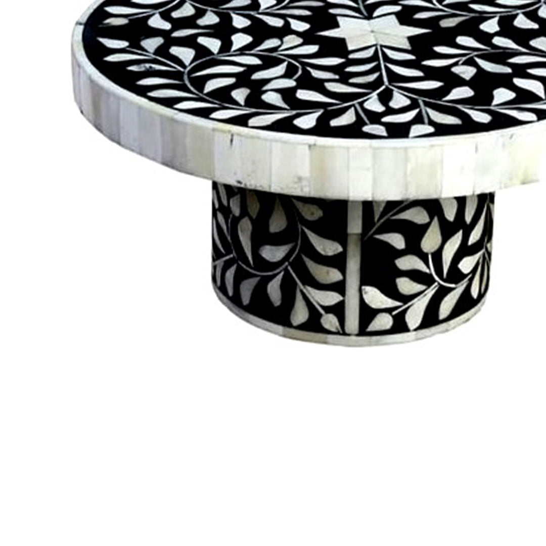 Mother Of Pearl Cake Stand in Black Round Floral Pattern