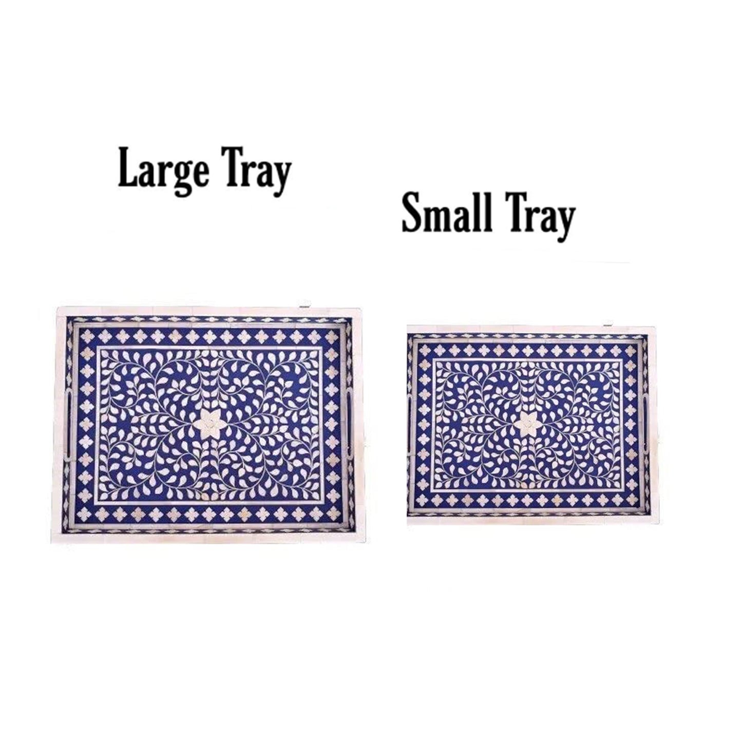 Handmade Bone Inlay Black Tray Set of 2 Pieces Bone Inlay Rectangular Floral Tray Best Gift For Your Loved Once