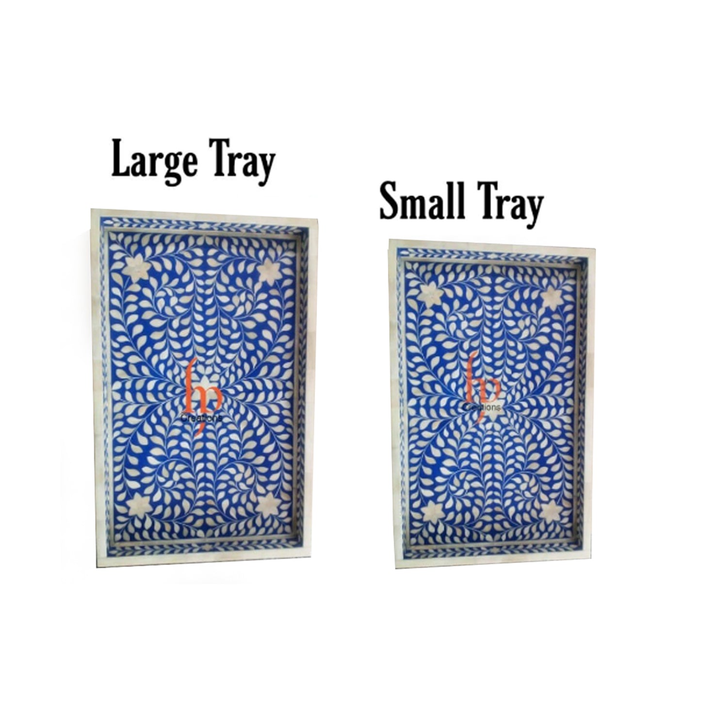 Handmade Bone Inlay Blue Tray Set of 2 Pieces Bone Inlay Rectangular Floral Tray Best Gift For Your Loved Once