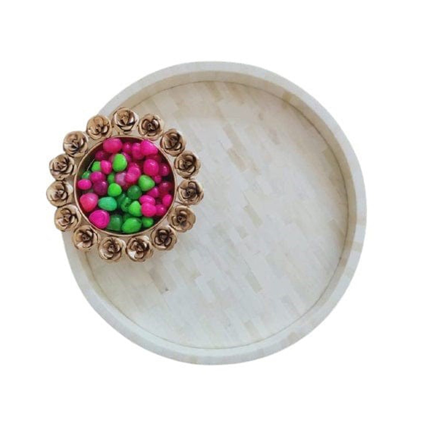 Handmade Customized Bone Inlay Round Decorative Serving Tray for Home & Office