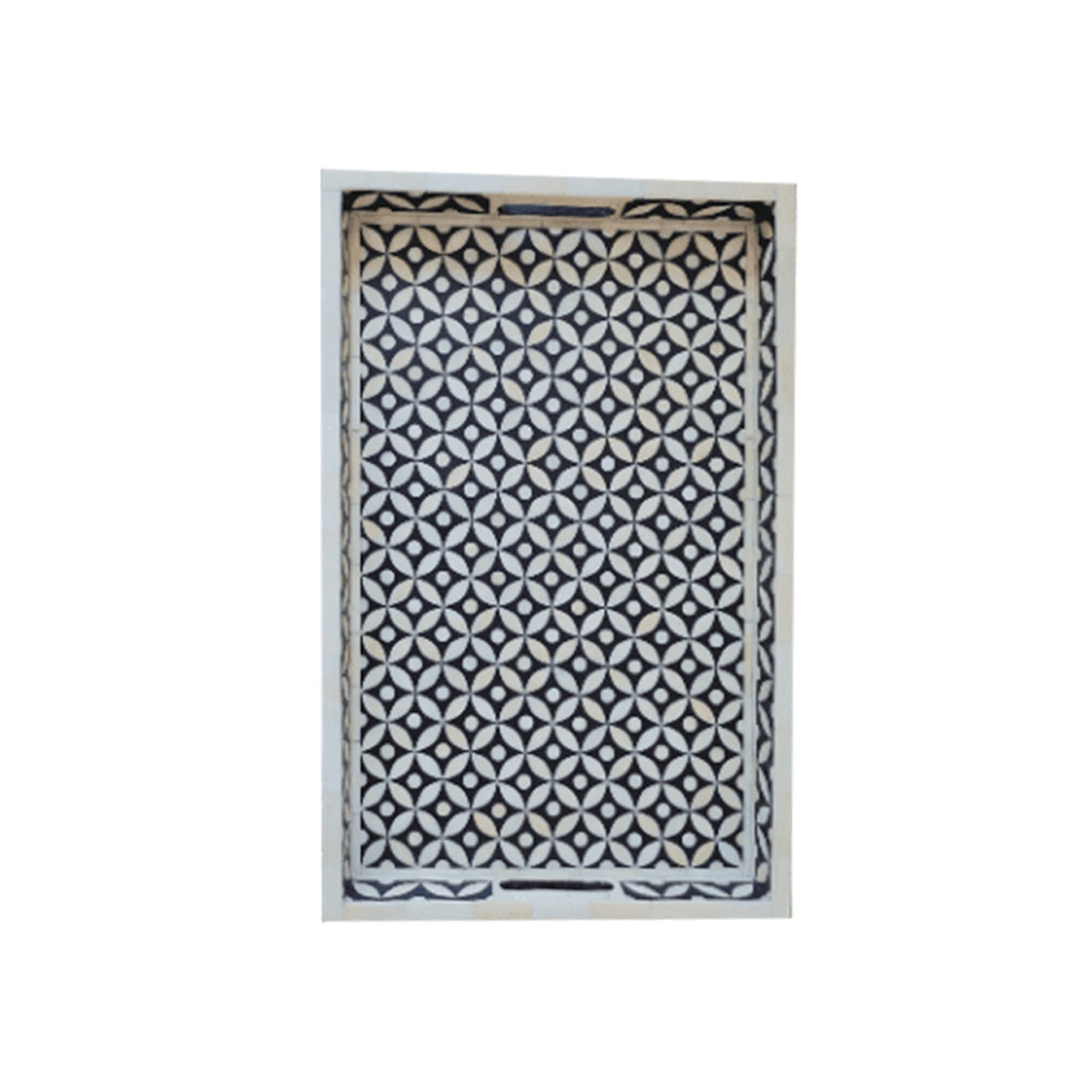 Handmade Bone Inlay Black Tray Set of 2 Pieces Bone Inlay Rectangular Floral Tray Best Gift For Any Occasion