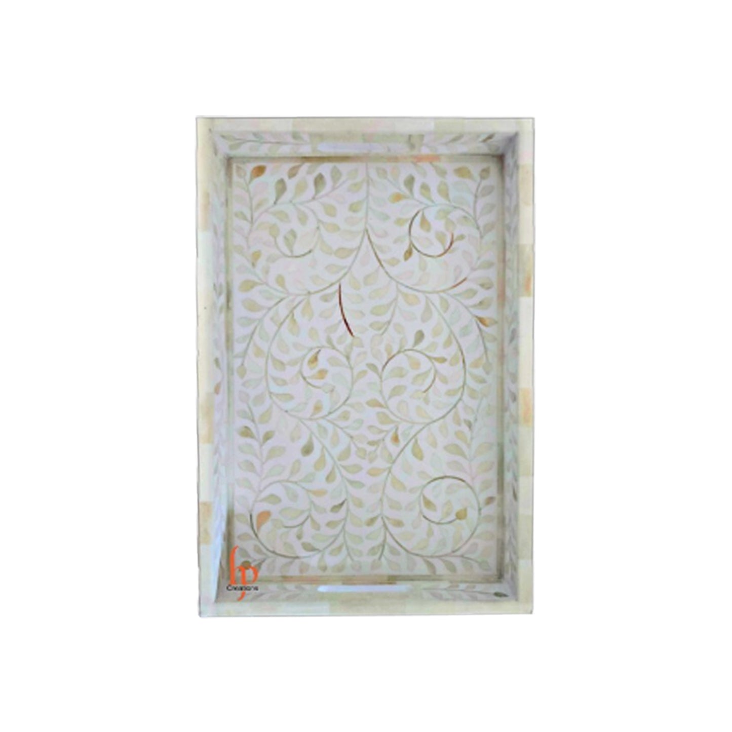 Handmade Bone Inlay White Tray Set of 2 Pieces Bone Inlay Rectangular Floral Tray Best Gift For Any Occasion