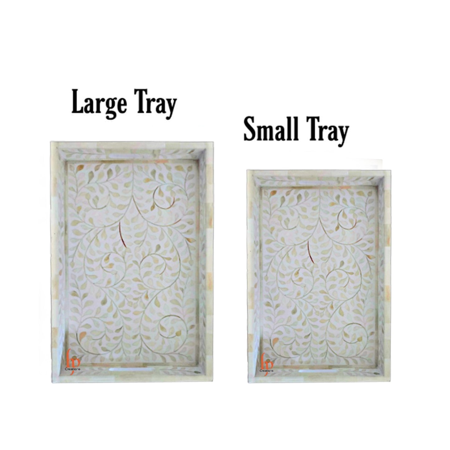 Handmade Bone Inlay White Tray Set of 2 Pieces Bone Inlay Rectangular Floral Tray Best Gift For Any Occasion