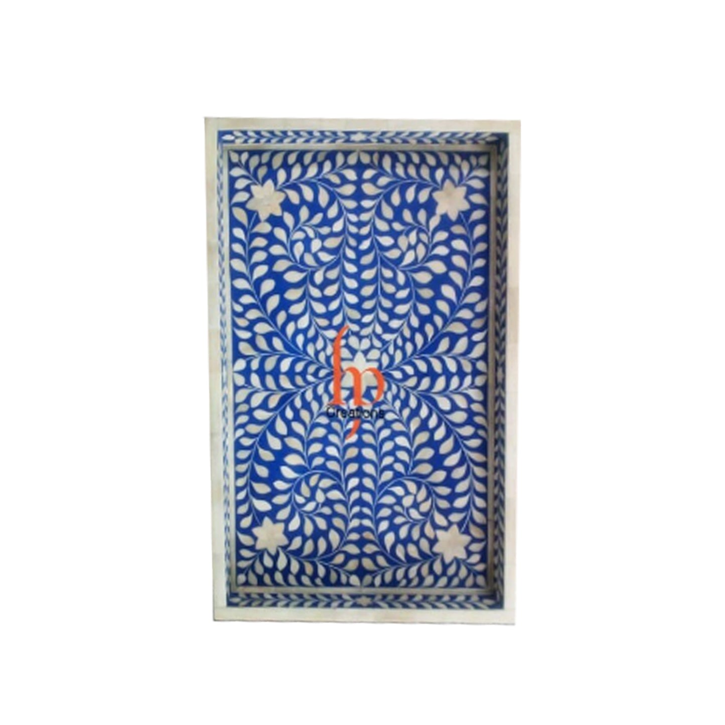 Handmade Bone Inlay Blue Tray Set of 2 Pieces Bone Inlay Rectangular Floral Tray Best Gift For Your Loved Once
