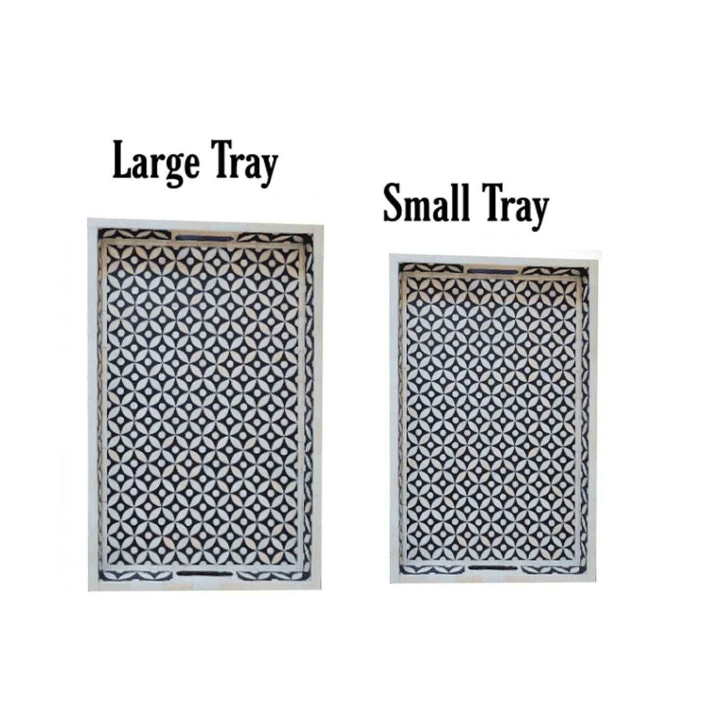 Handmade Bone Inlay Black Tray Set of 2 Pieces Bone Inlay Rectangular Floral Tray Best Gift For Any Occasion
