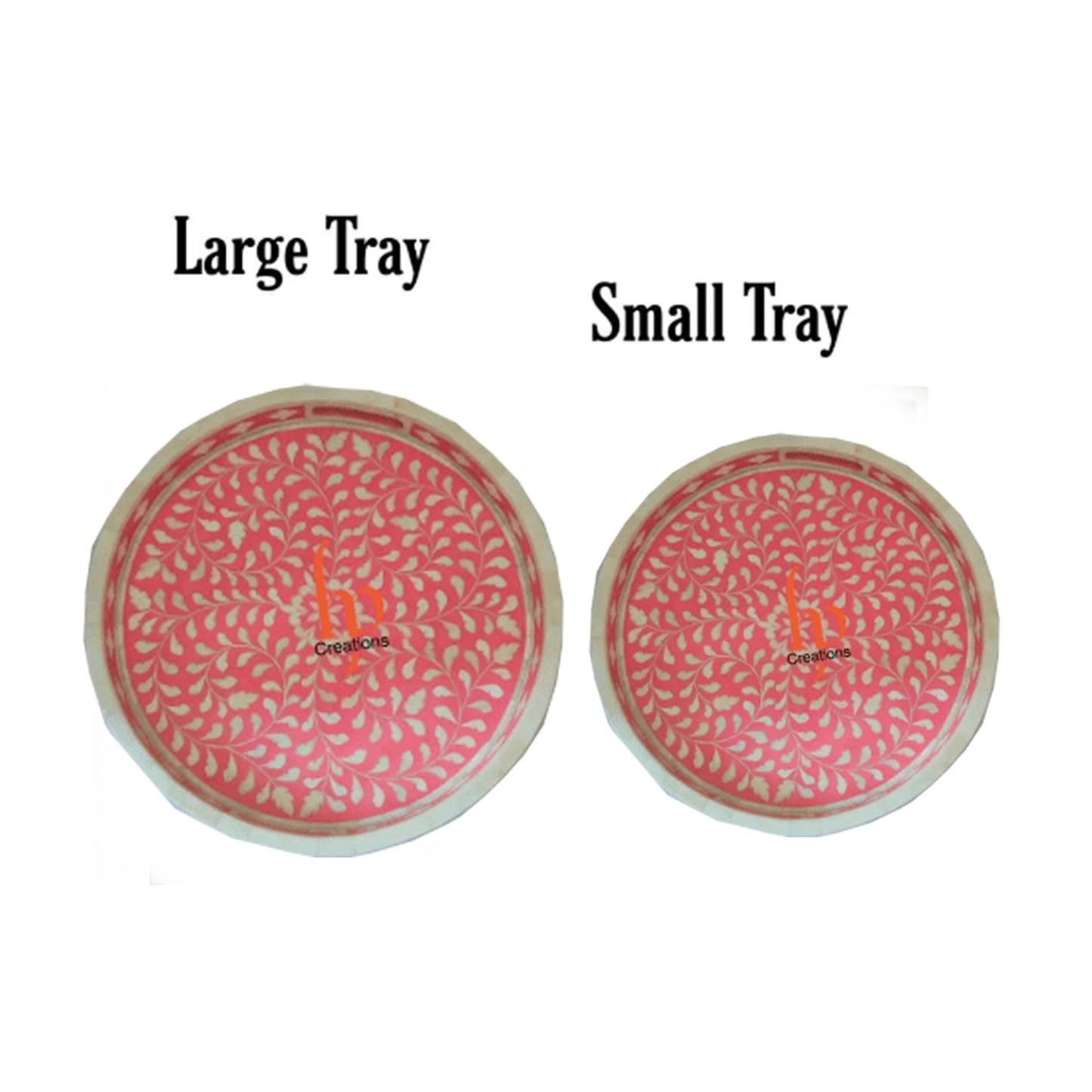 Handmade Bone Inlay pink Tray Set of 2 Pieces Bone Inlay Round Floral Tray Best Gift For Any Occasion
