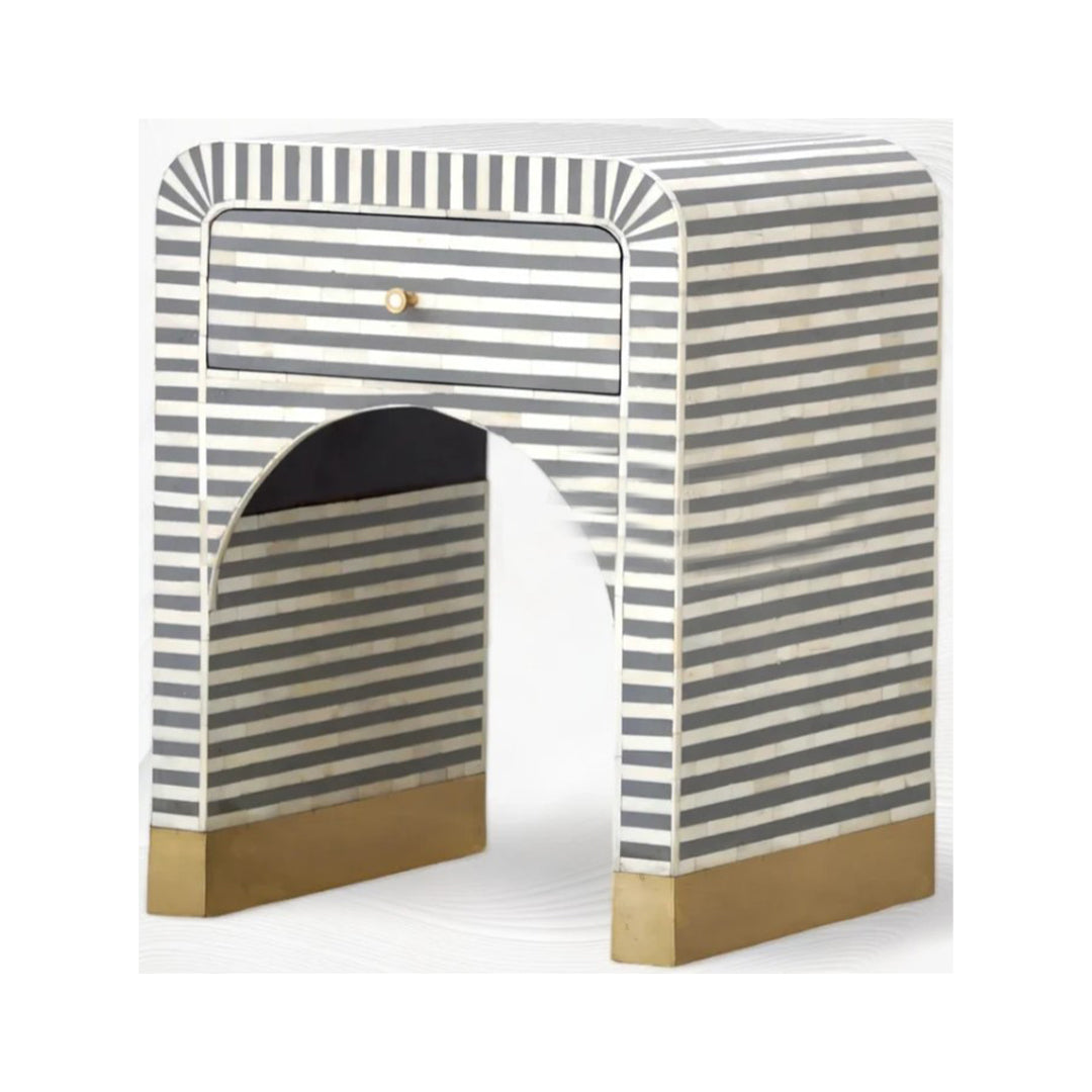 Bone Inlay Waterfall Bedside Table.