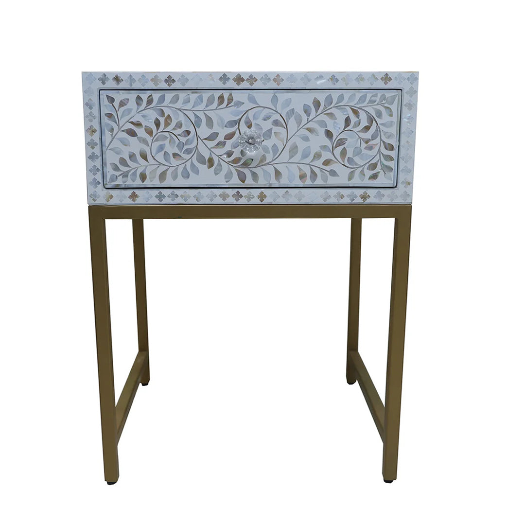 Personalized Mother of Pearl Antique Handmade Night Stand End table Furniture with Insurance