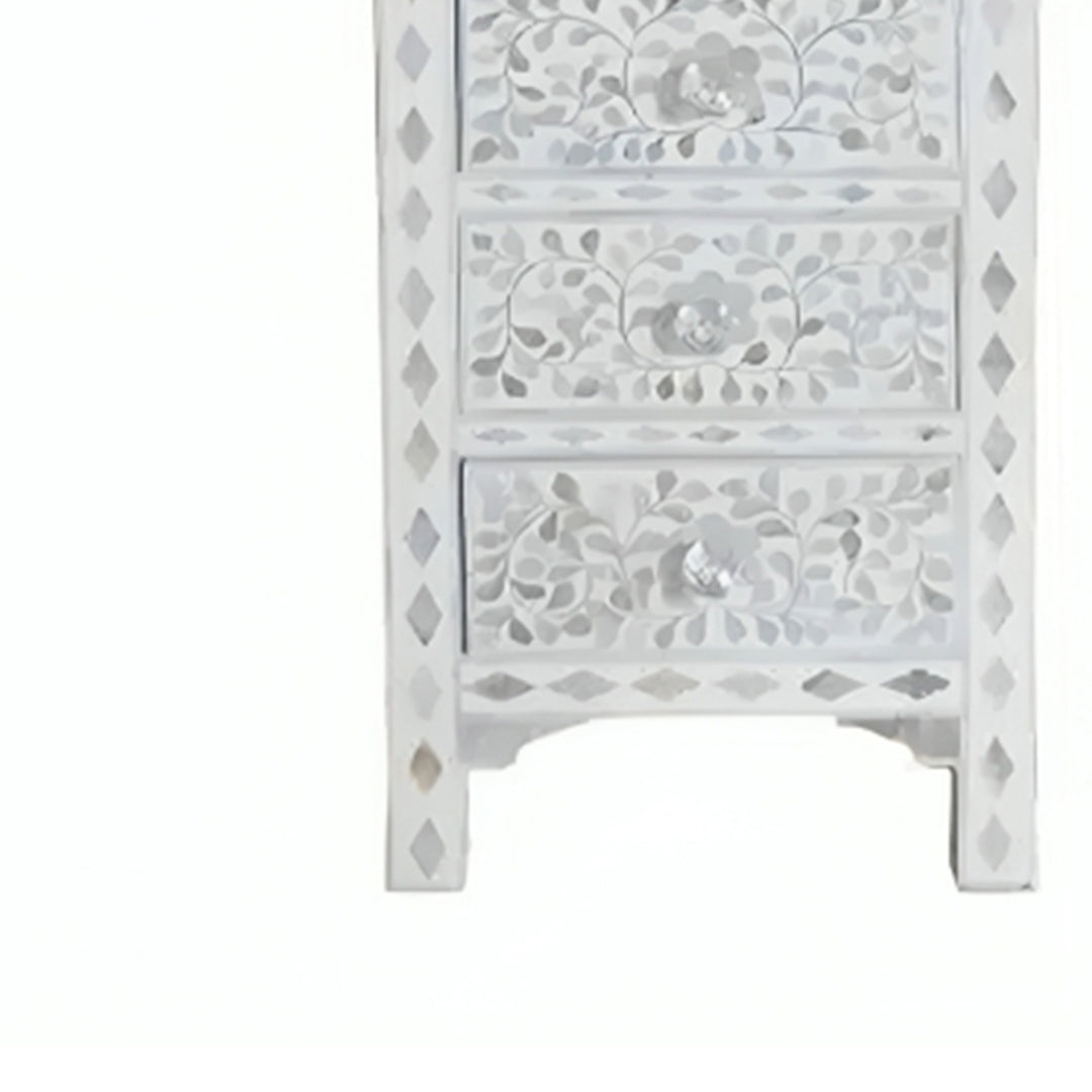 Mother Of pearl Tall Boy Chest Of 6 Drawer in Floral Pattern