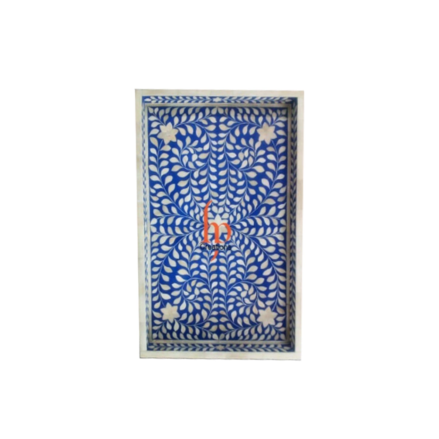Handmade Bone Inlay Blue Tray Set of 2 Pieces Bone Inlay Rectangular Floral Tray Best Gift For Your Loved Once