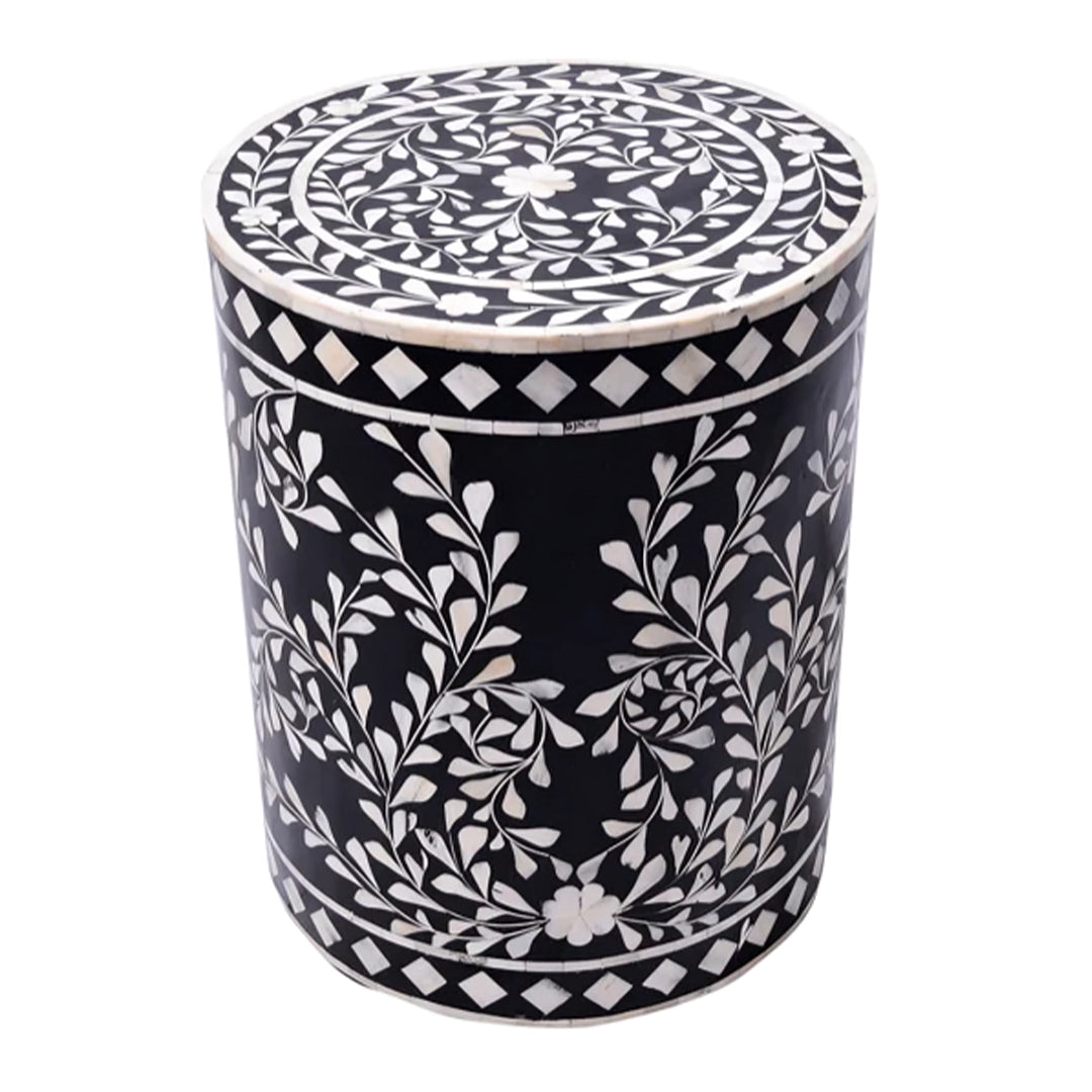 Bone Inlay Stool In Floral Pattern