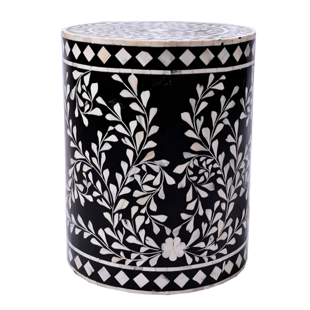 Bone Inlay Stool In Floral Pattern