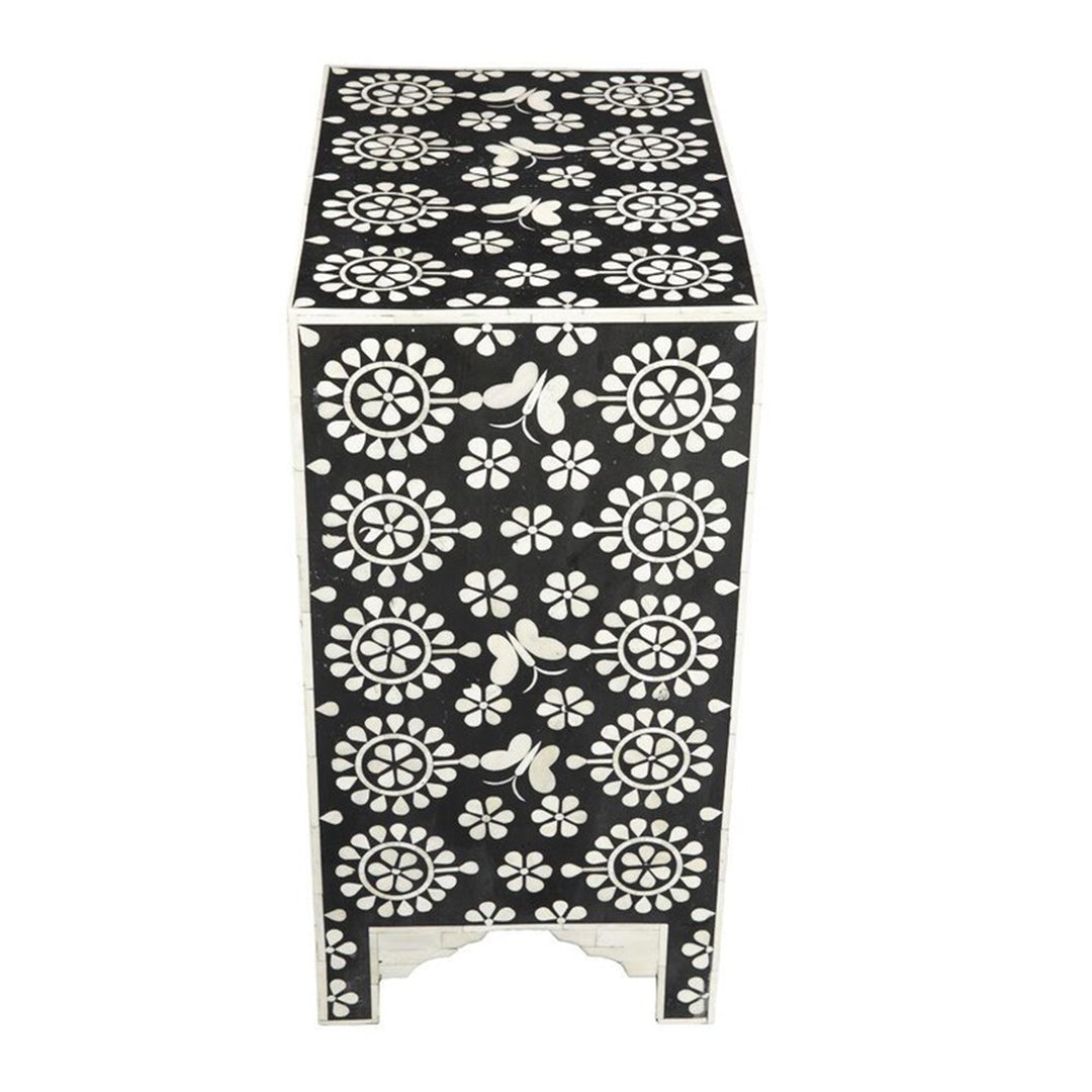 Bone Inlay Bedside Table in Black Color New Pattern.