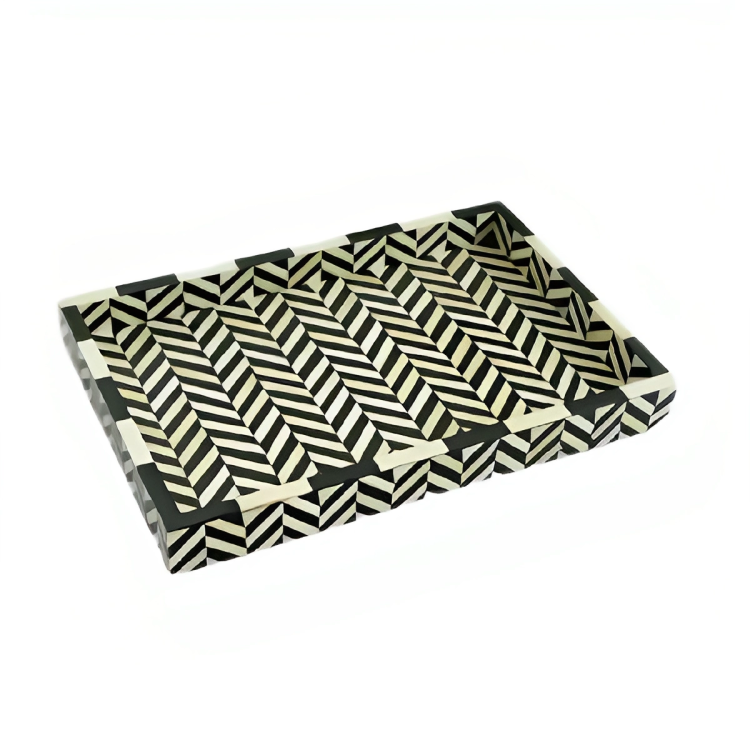 Handmade Customized Rectangular Shape Bone Inlay Serving Tray Best Gift For Any Occasion