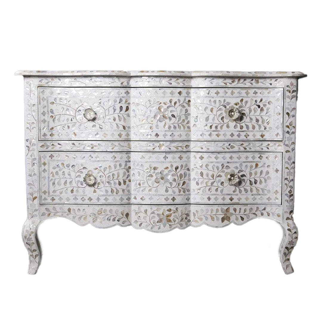 Mother of Pearl Chest of 3 Drawer in floral pattern white color