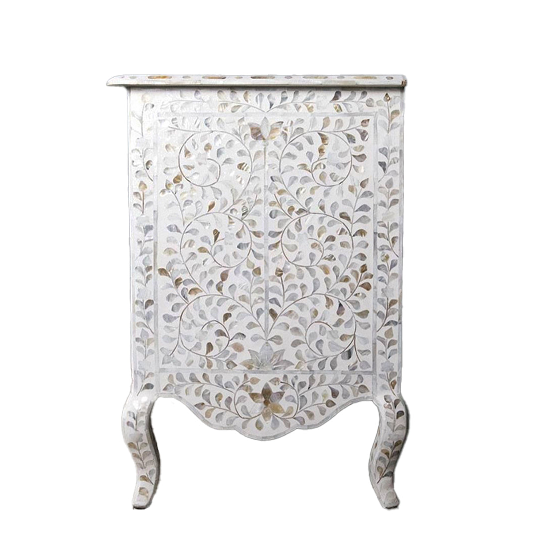 Mother of Pearl Chest of 3 Drawer in floral pattern white color