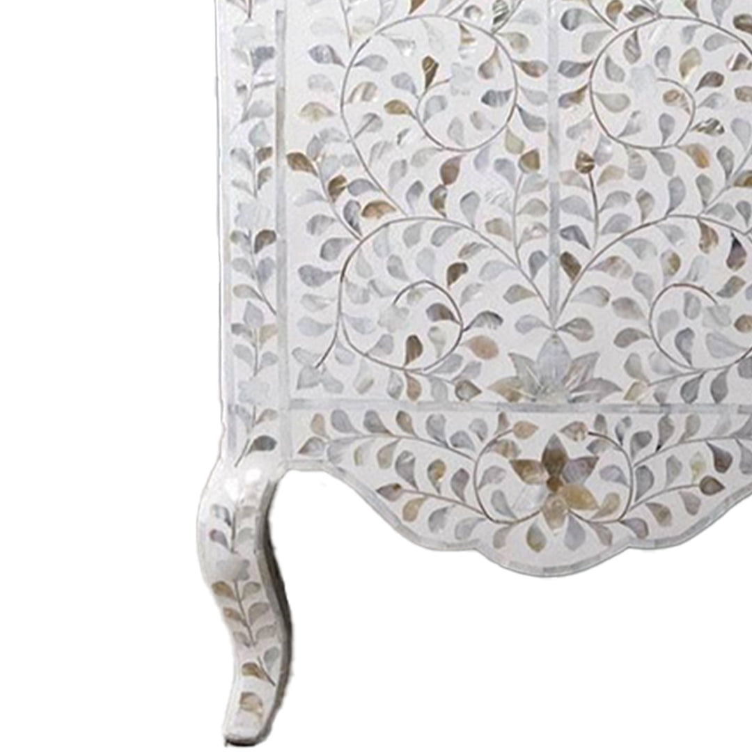 Mother of Pearl Chest of 3 Drawer in floral pattern white color