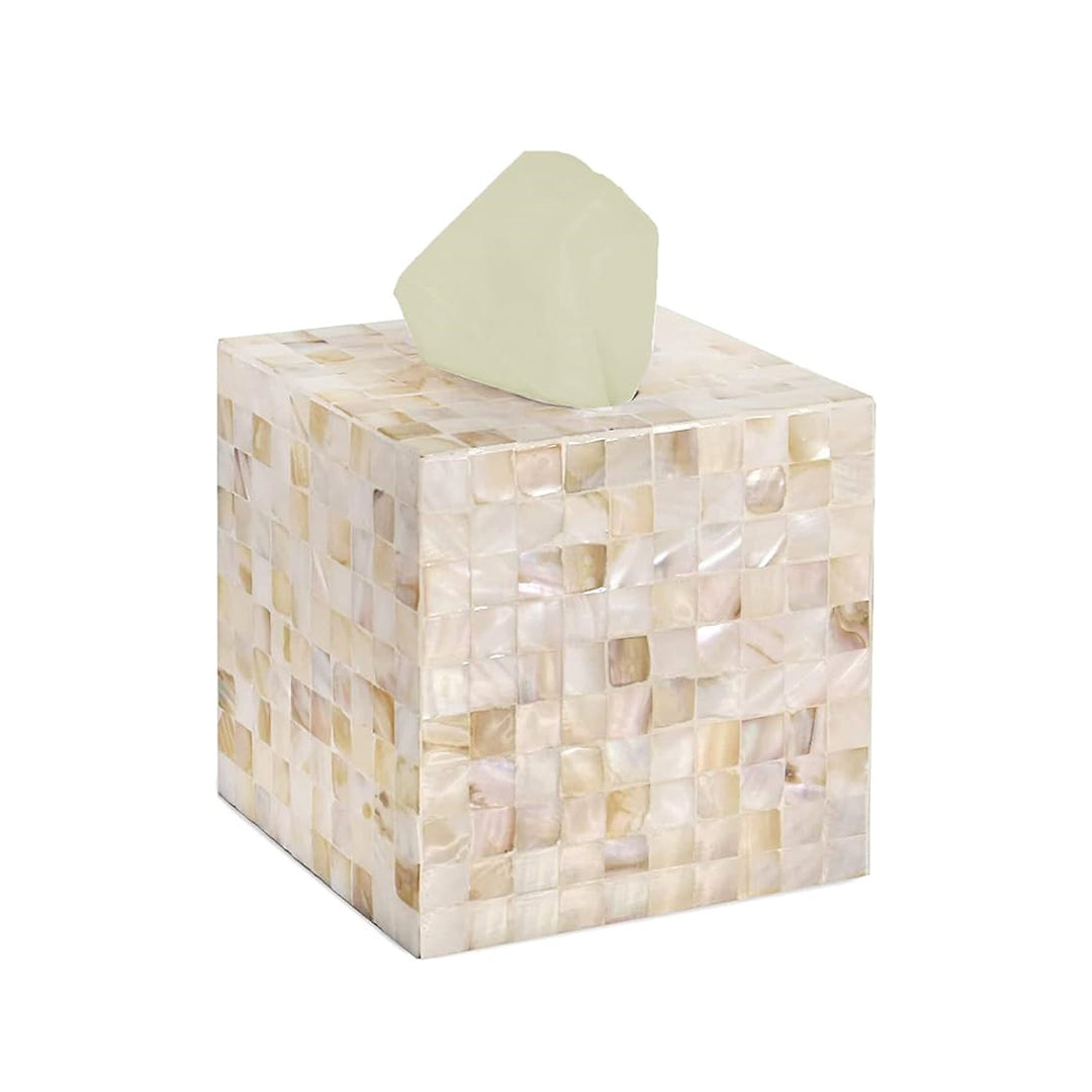 Mother Of Pearl Tissue Box In white