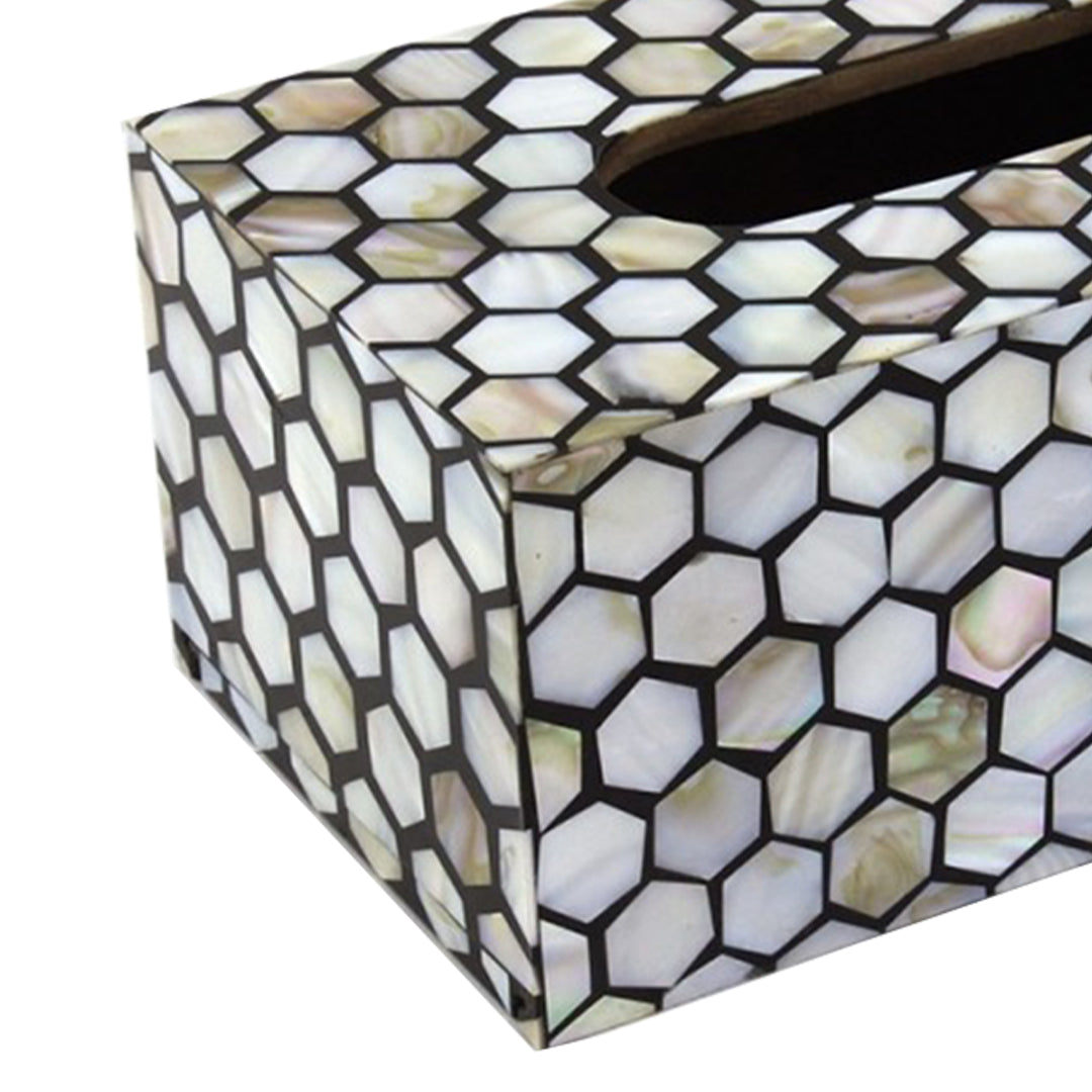Mother Of Pearl Inlay Tissue Box In Honeycomb Pattern