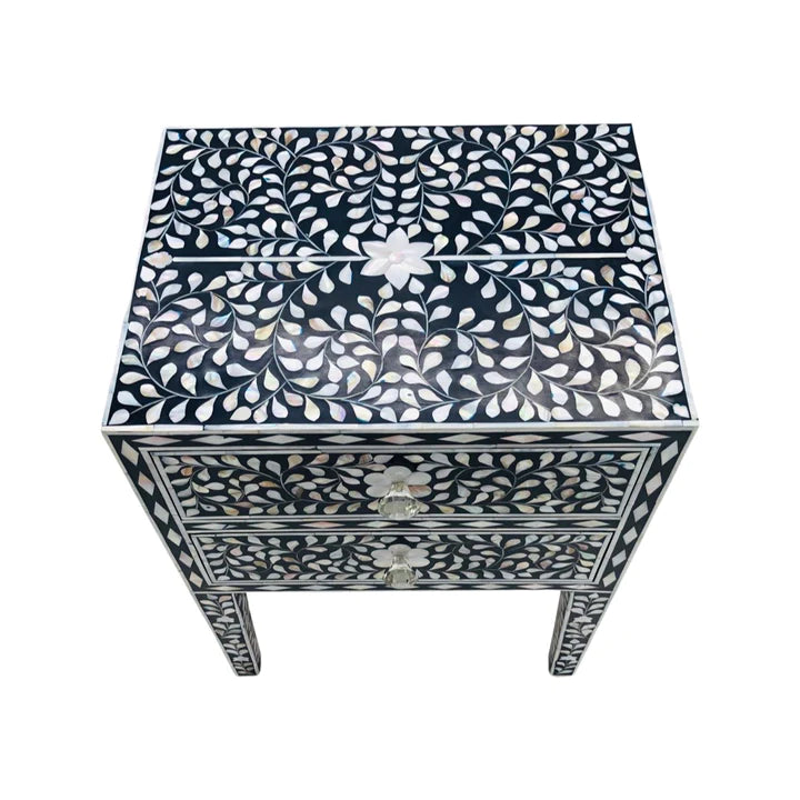 Personalized Mother of Pearl Antique Handmade Night Stand End table Furniture with Insurance