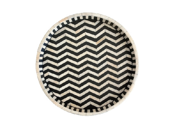 Handmade Customized Bone Inlay Round zig Zeg Pettren Tray Best For Home And Office