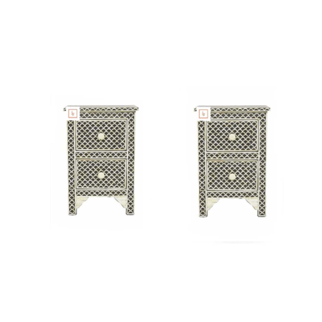 Personalized Handmade Bone Inlay Set Of 2 Bedside Tables Home Decor Furniture Attractive Floral Design Entrance Tables