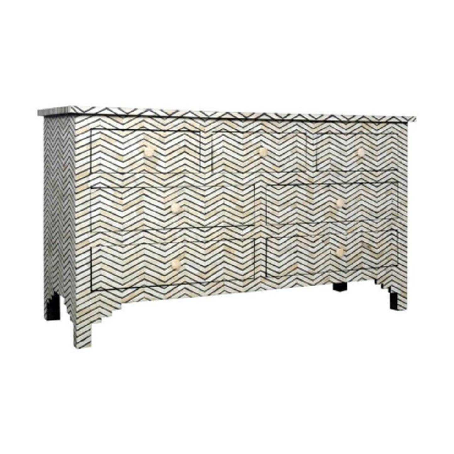 Handmade Large Black & White Chevron Bone Inlay Chest of 7 Drawers, Extra Large 7 Drawer Dresser, Perfect gift for