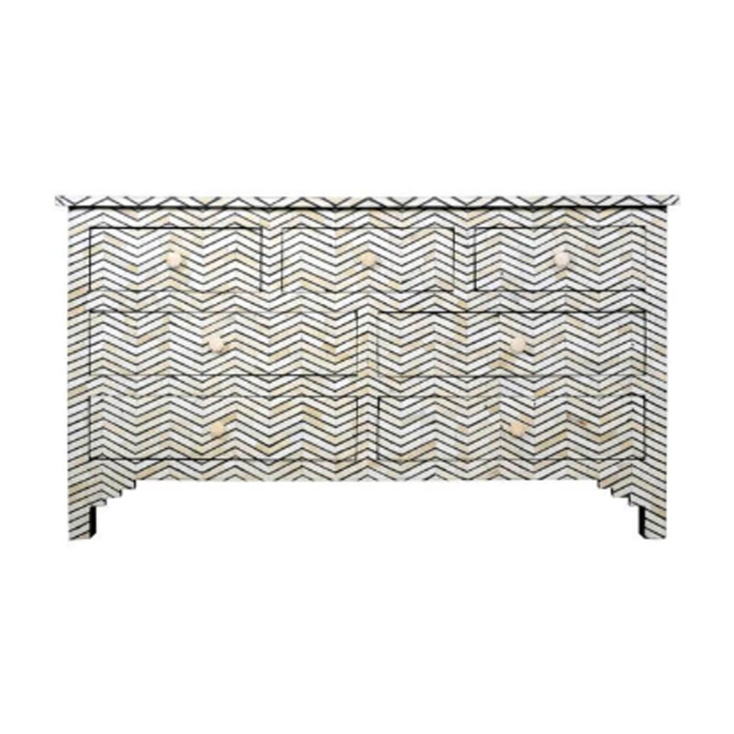 Handmade Large Black & White Chevron Bone Inlay Chest of 7 Drawers, Extra Large 7 Drawer Dresser, Perfect gift for