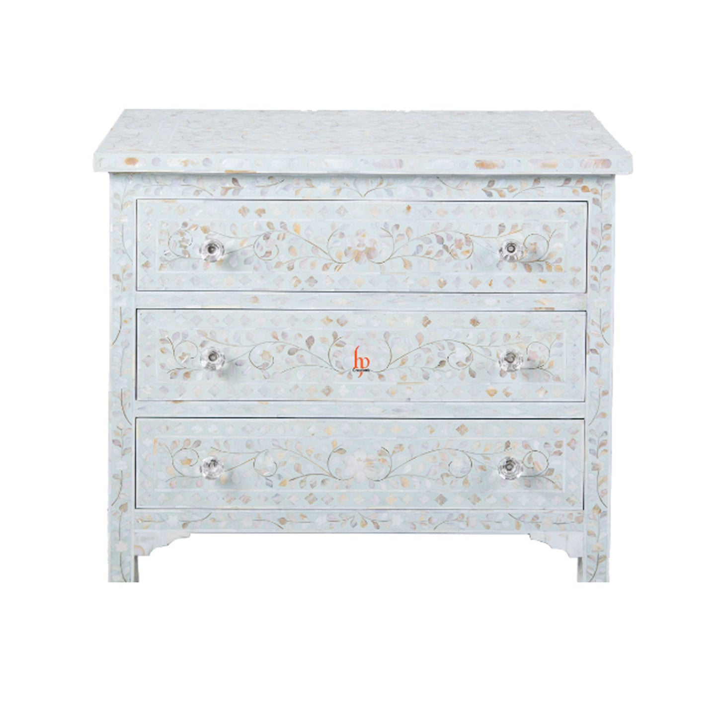 Handmade Bone Inlay Chest Of 3 Drawers Beautiful Floral Design Home Decor Inlay Furniture Decorative Living Table