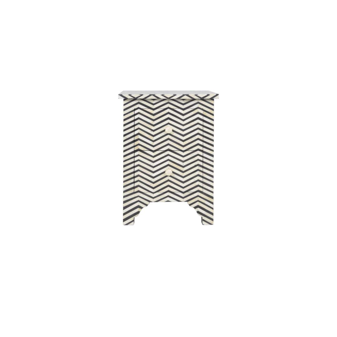 Personalized Bone Inlay Zigzag Small Attractive Look Bedside Table with Two Drawer