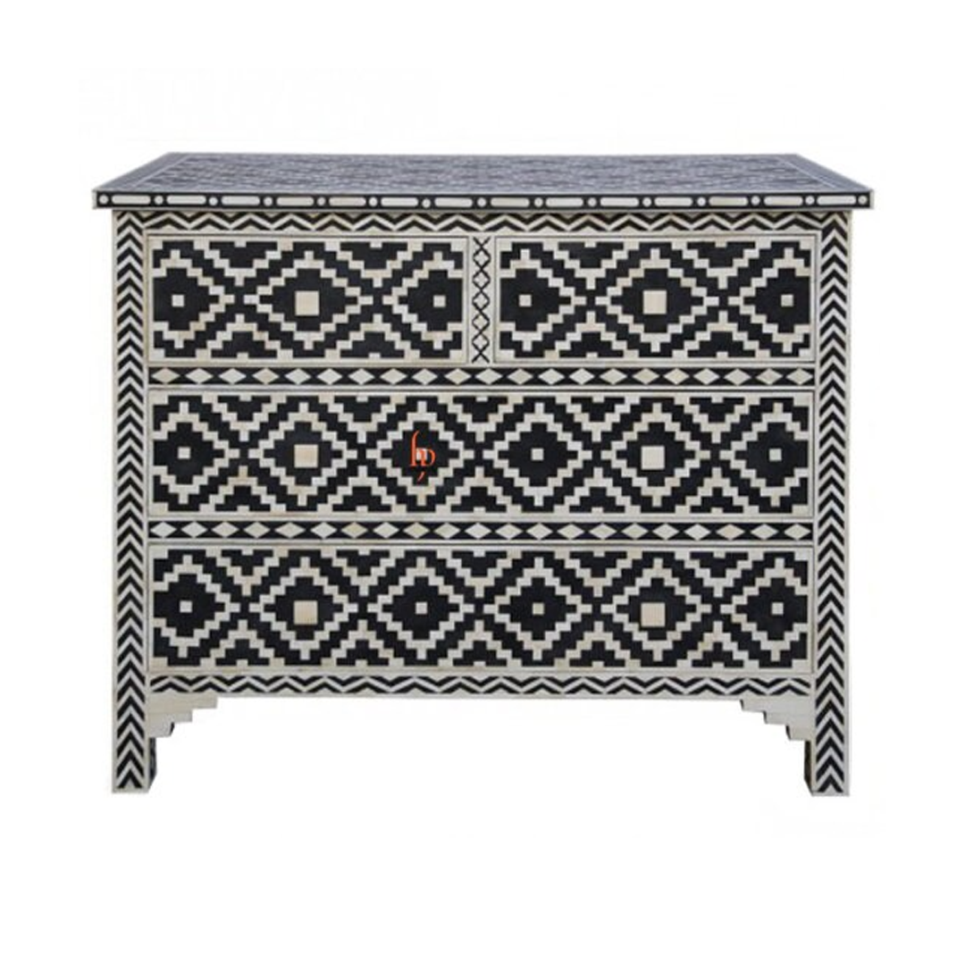 Personalized Handmade Bone Inlay Chest Of 4 Drawers Beautifully Crafted Home Decor Inlay Furniture