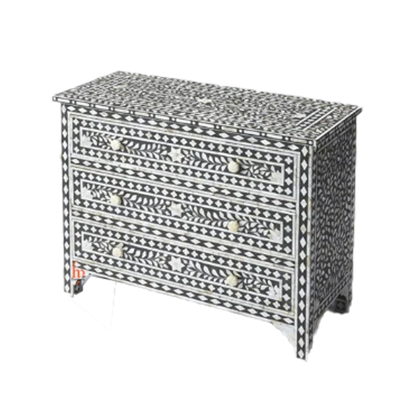 Handmade Bone Inlay Chest Of 3 Drawers Beautiful Floral Design Home Decor Inlay Furniture Decorative Living Table