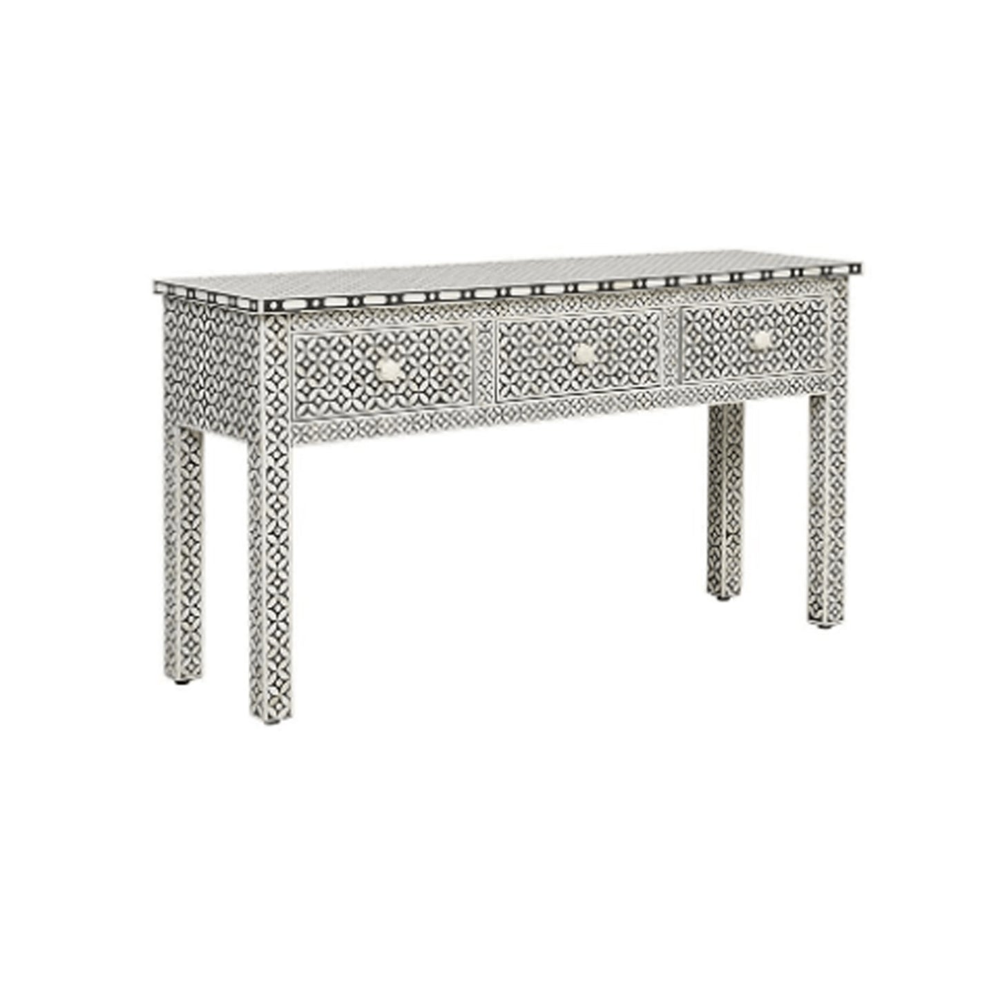 Handmade Bone Inlay Three Drawer Geometric Console