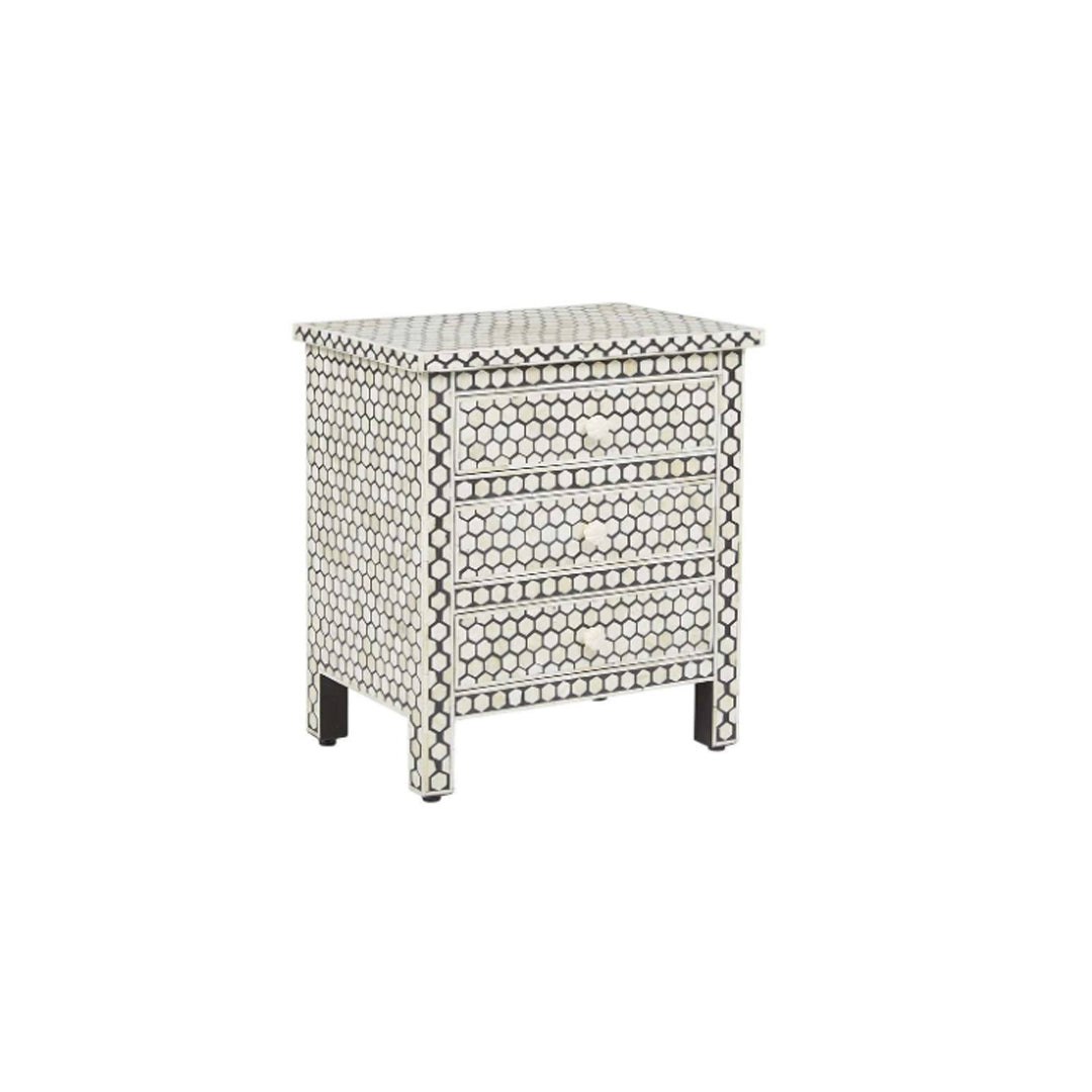Personalized Handmade Bone Inlay 3 Drawer Honeycomb Design Bedside Table/ Attractive Home Deco