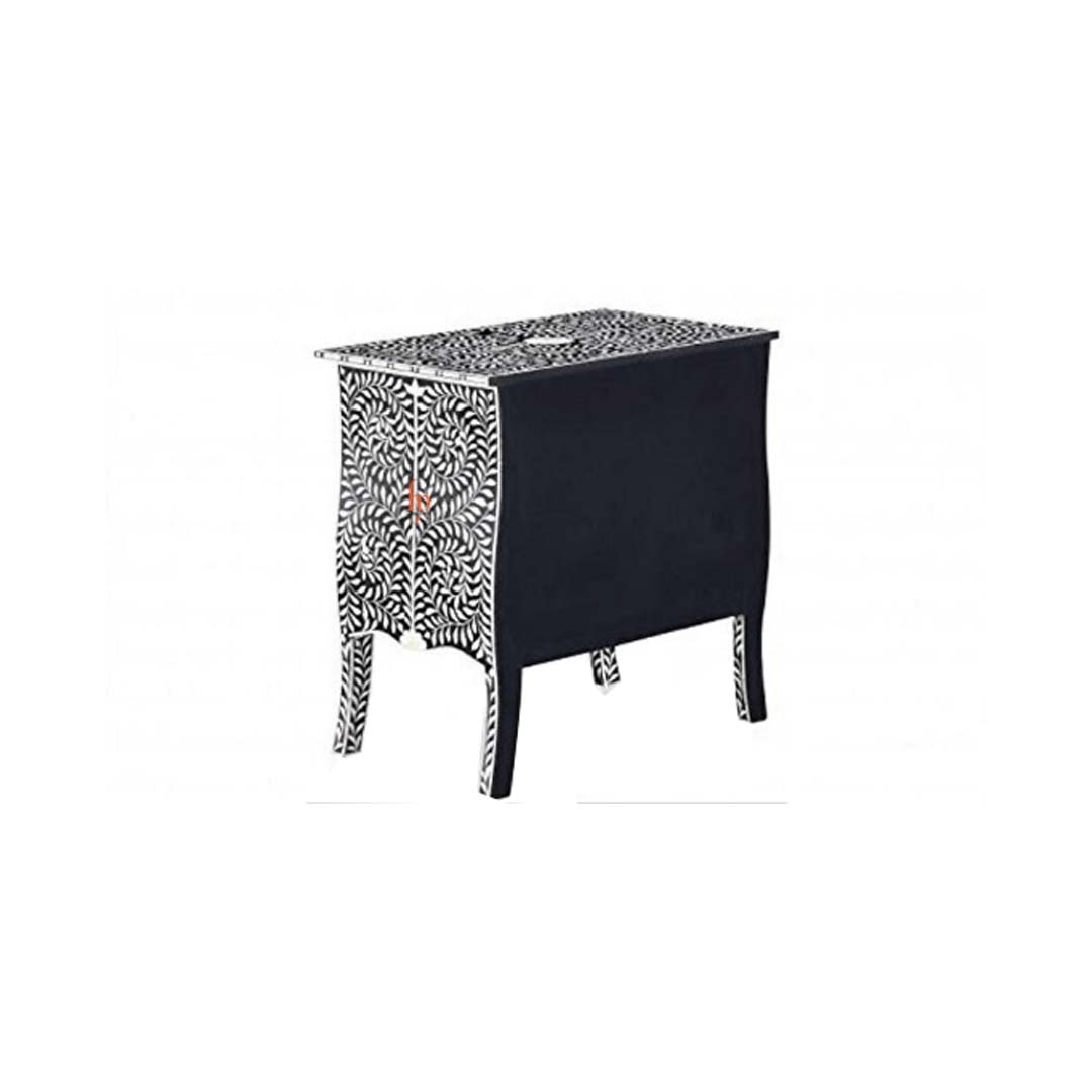 Handmade Bone Inlay Beautiful Bedside Table with 2-Drawers Beautifully Crafted Indian Art Gorgeous Looking Floral Design