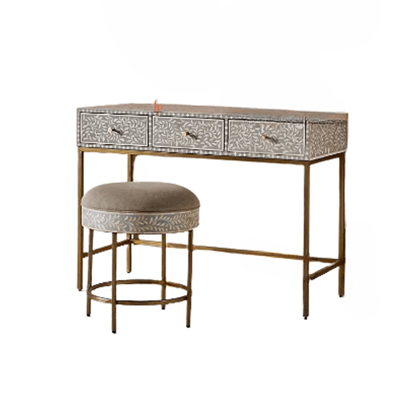 Handmade Bone Inlay Console With Bone Inlay Stool
