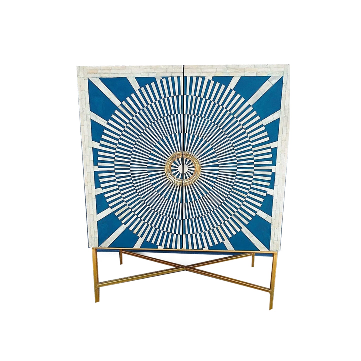 Personalized Handmade Bone Inlay Sun Burst Pattern Bar Cabinet