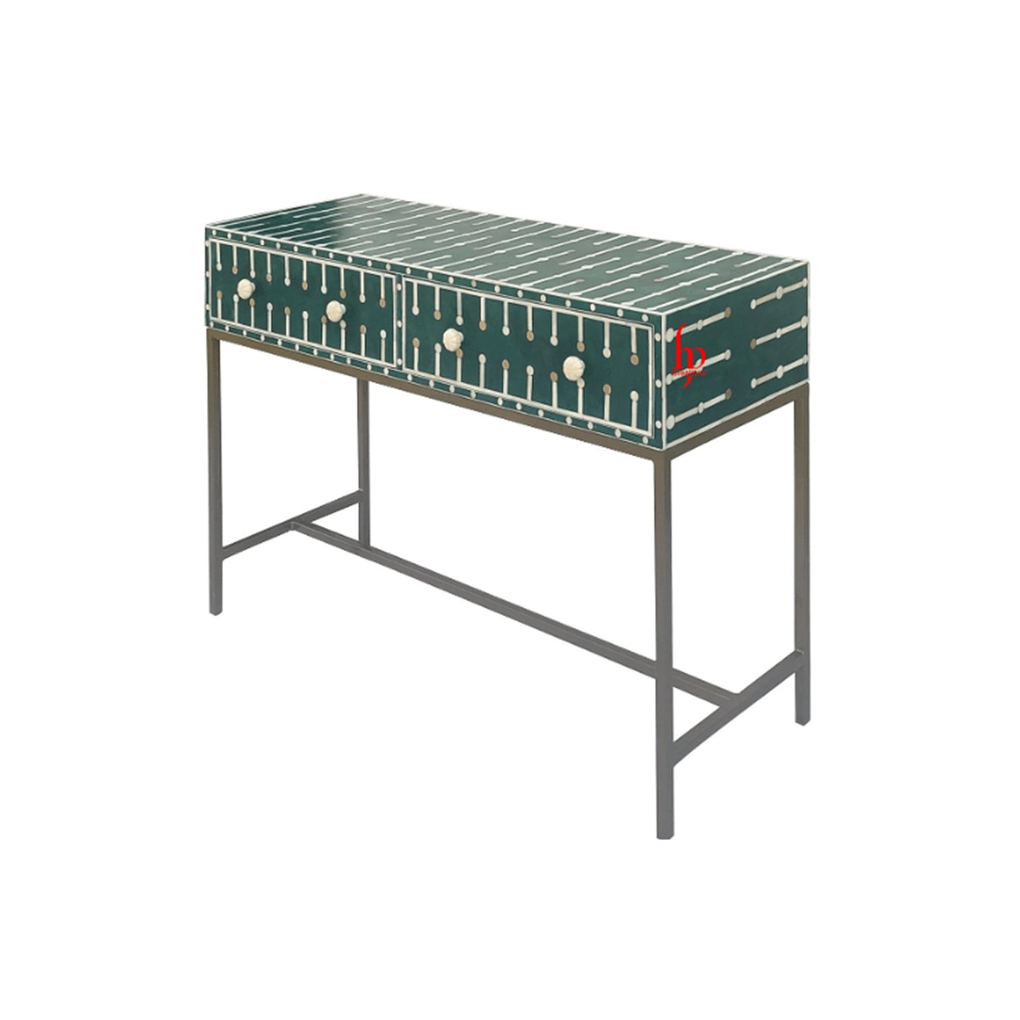 Hand-Crafted Green Console Table with Iron Base Perfect Home Décor Hallway Table
