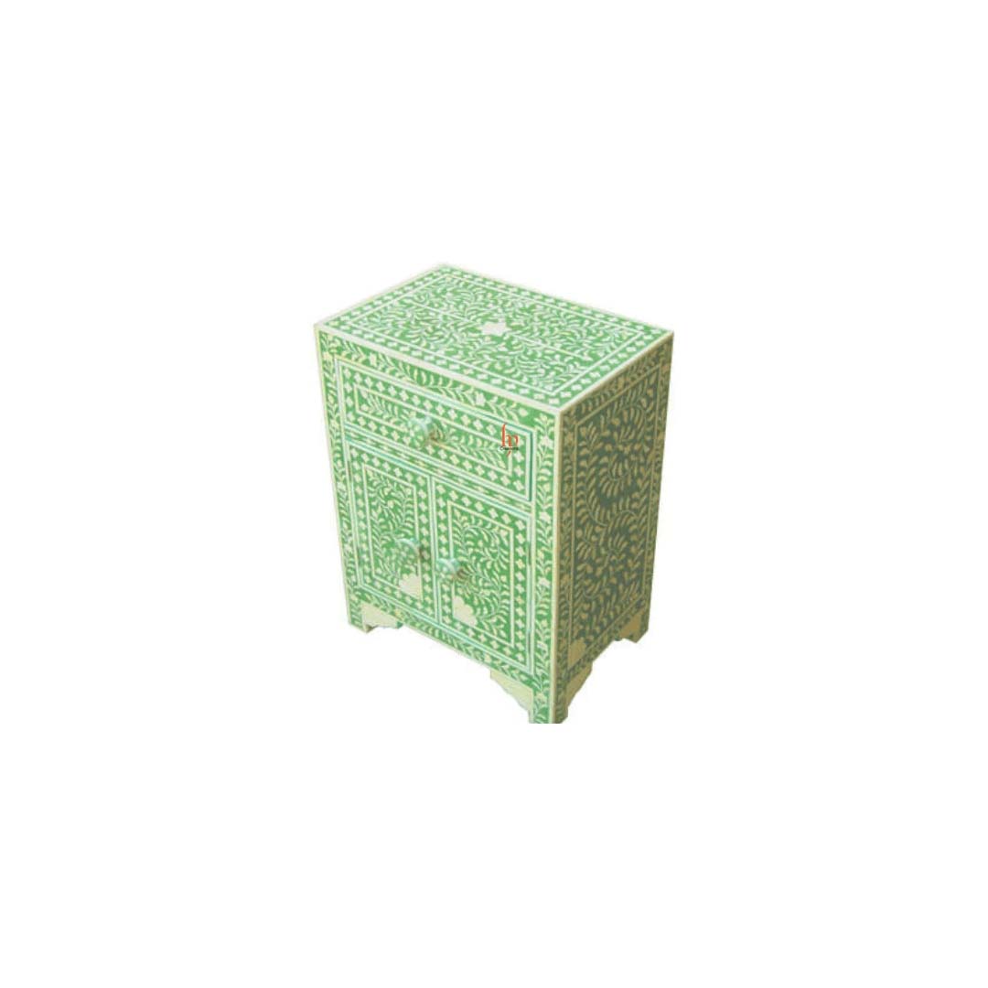 Personalized Handmade Bone Inlay Bedside Floral Cupboard with One Drawer