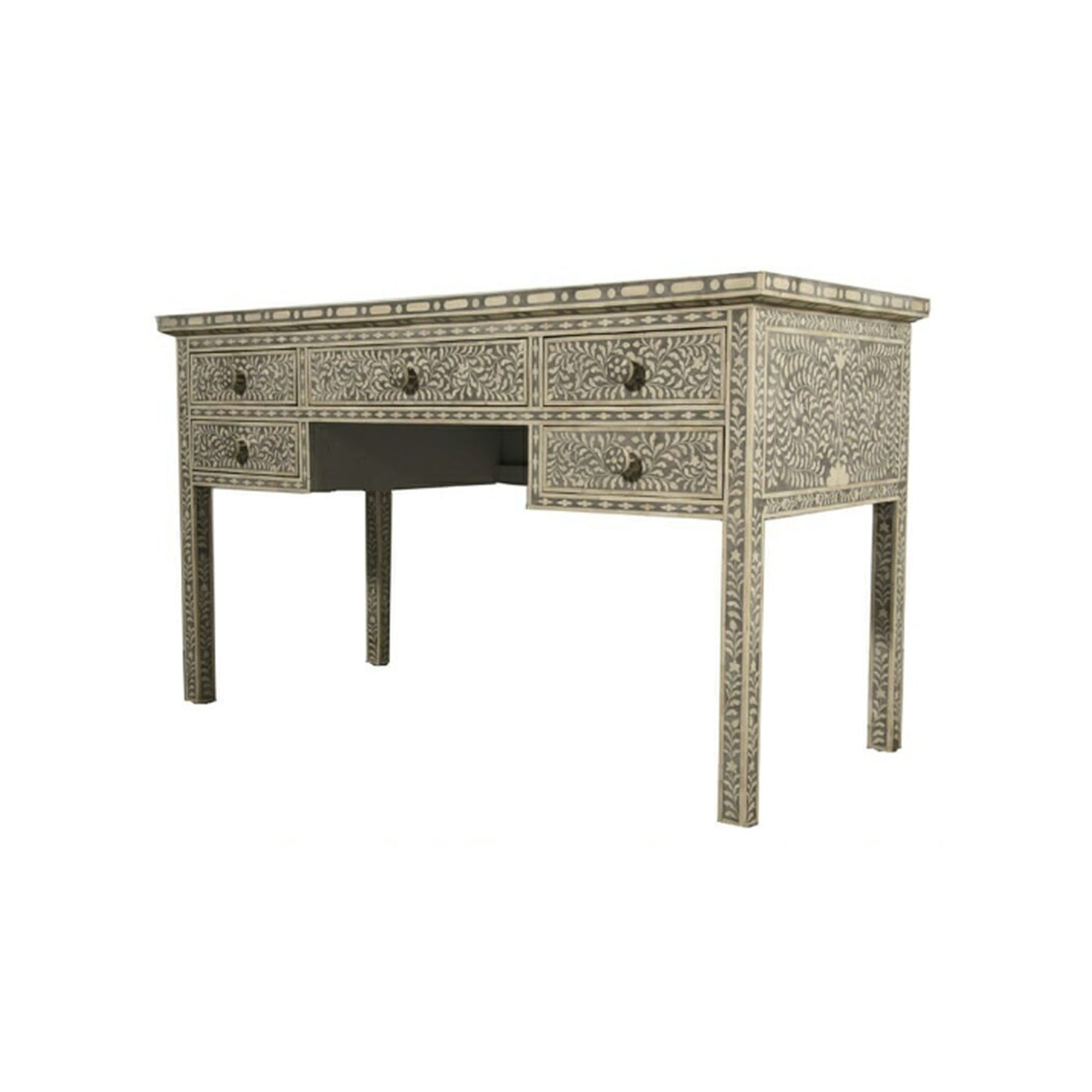 Handmade Bone Inlay Console with Five Drawer Beautifully Crafted Traditional Floral Design Best Home Decor Table