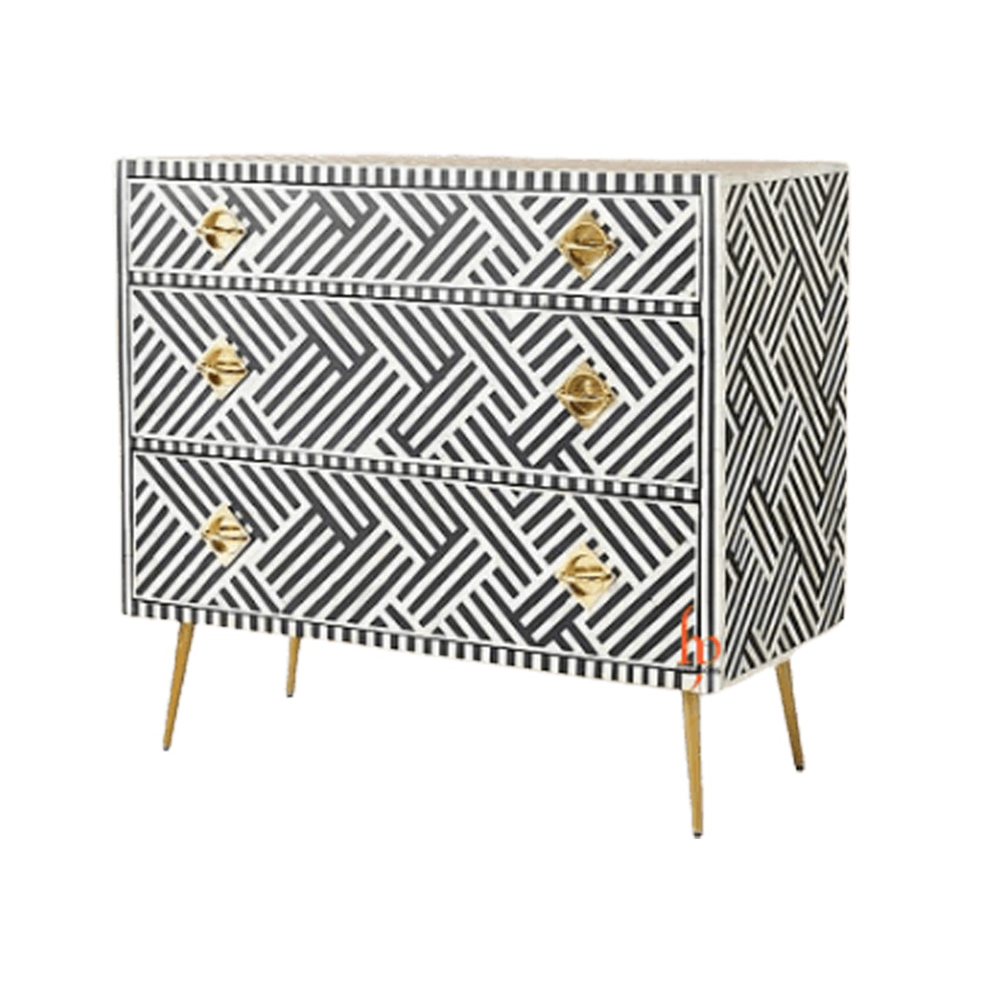 Handmade Bone Inlay Chest Of 3 Drawers Attractive Geometric Designed Dresser Table Handmade Inlay Home Furniture.