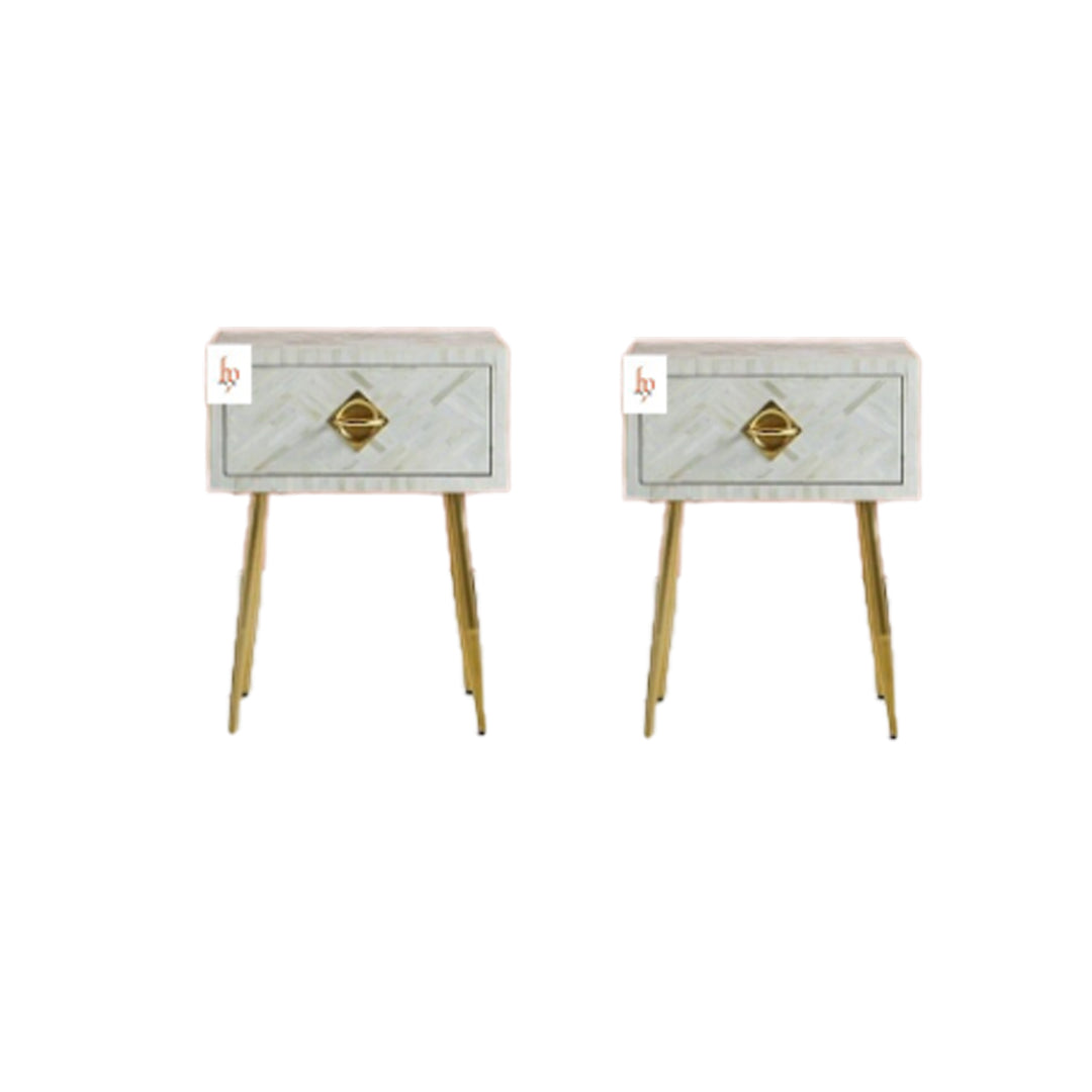 Personalized Handmade Bone Inlay Set Of 2 Bedside Tables Home Decor Furniture Attractive Floral Design Entrance Tables
